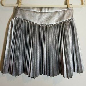 Zara Sz 10?? Silver Metallic Accordian Micro Pleat Mini Skirt SEE MEASUREMENTS